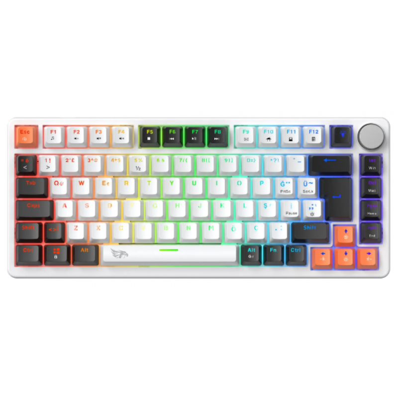 Gameagle Strike Compact V2 Rainbow Kablolu TR Layout Mekanik Oyuncu Klavyesi Beyaz Red Switch