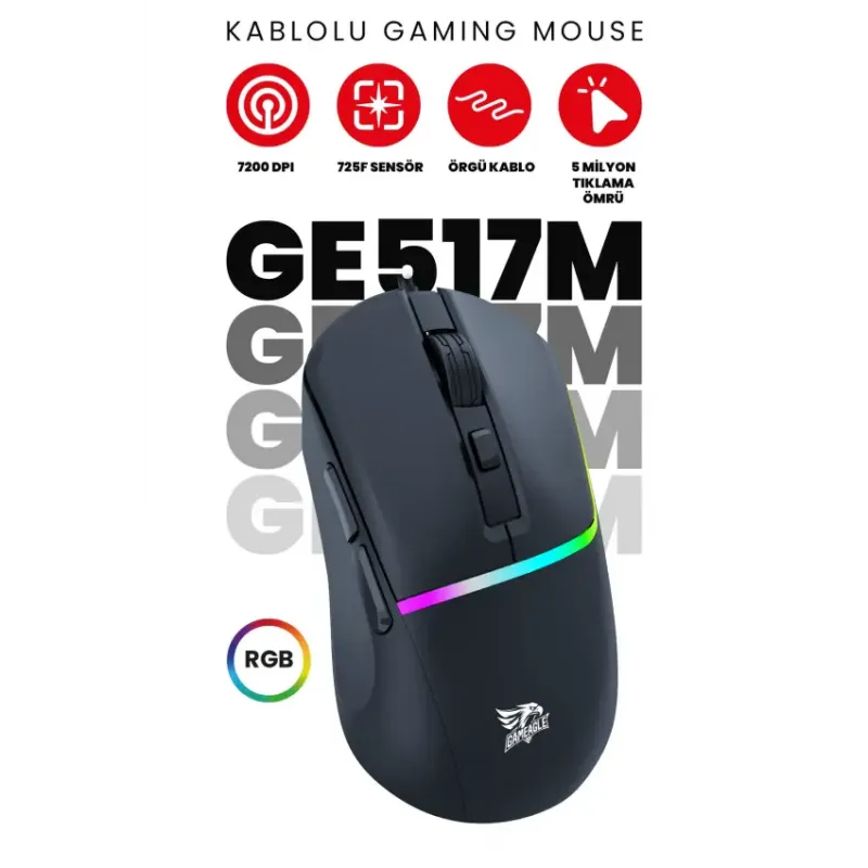 Gameagle GE517M 7200 DPI RGB Makrolu Profesyonel Oyuncu Mouse